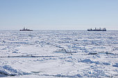 Cargo and icebreaker in the Ross Sea ice pack, Antarctica