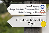 Hiking markings, signs, Circuit des Brimbelles, Col des Chevreres, Belfahy, Haute Saone, France