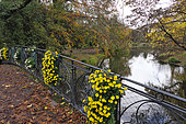 Footbridge, Parc de l'Orangerie, the lake, Neustadt listed as World Heritage by UNESCO, Strasbourg, Bas Rhin, France