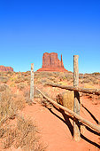 Old fence near the West Mitten butte. Monument valley national park. Arizona. USA.