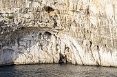 Cliff of the Calanque de la Triperie, Calanques de Marseille, Bouches-du-Rhone, France. The entrance to the Cosquer cave is 37 m below the surface.