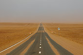 Sand storm, Road in the great outdoors, hilly landscape, Steppe area, East Mongolia, Mongolia, Asia