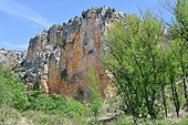 Jurassic limestone cliffs overlooking the Rio Martin between Obon and Peñarroyas, Province of Teruel, Spain