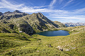 The Vens lakes, the large upper lake (2325 m), Mercantour National Park, Alpes-Maritimes, France
