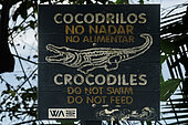 Crocodile warning sign, American Crocodile (Crocodylus acutus), Tarcoles River, Costa Rica