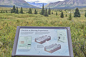 Sign explaining the movement of glaciers, Denali National Park, Alaska, USA