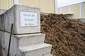 Stock of wood shavings at the collection site for all the Lyon Metropole's compost bins, managed by Les Alchimistes. Part of the food waste is processed on site, the other part on the Racine platform. Composting enables organic waste to be recycled in an environmentally-friendly way, Venissieux, France.