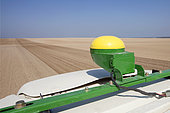Antenna or receiver on a tractor that receives signals from satellites and transmits them to the guidance system. GPS. guidance system for precision agriculture. Brie, France