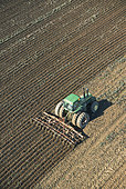 Aerial view of soil cultivation. Scarifying to destroy rapeseed regrowth before sowing, France