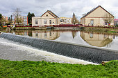 Dam on the Huisne river, Le Mans, Epau district, Sarthe, France