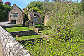 Character houses on the banks of the river Sarthe, Saint-Céneri-le-Gérei, village classified as one of the most beautiful in France, Les Alpes Mancelles, Orne, Normandy, France