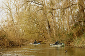 Exploring a secondary branch of the Loire in winter near La Charité sur Loire, Loire Valley, Nièvre, France