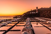 Sunset at the Fuencaliente Lighthouse on the route of the volcanoes south of the island of La Palma, Canary Islands, Spain, Europe