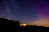Aurora borealis and moonset, France, Moselle, summer