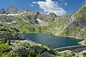 Lake of the Artouste dam surrounded by the ancient glacial cirque and dominated by the Pic d'Arriel: 2824m, PN. des Pyrénées, France