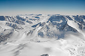 Northern Victoria, flying over Priestley Glacier, East Antarctica. Southern Cross Range, Nash Range, Albert Mountains, Eisenhower Range, O'Kane Canyon, Simpson Rocks, Mount Baxter, Mount Borgstrom.