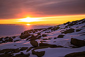 Sunrise at the Italian Mario Zucchelli station, on the Terra Nova Bay ice floe. Victoria Land, Antarctica