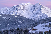 Mont-Blanc massif at the start of winter. Snow over Haute-Savoie and the Mont-Blanc massif, Alps, France