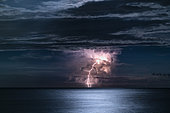 Thunderstorm in the Mediterranean Sea off Saint-Raphaël. Thunderstorm and lightning, Mediterranean Sea off Saint-Raphaël, Var, France
