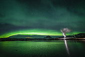 Aurora borealis over the geothermal zone of Mývatn, Iceland