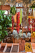 Herbalist and spices store at the Funchal market.Funchal. Madeira island. Portugal.