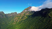 The mountains range and peak Selada around the Sao Vicente village. Madeira island. Portugal.