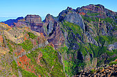 View of the mountains from Pico Do Arieiro, the third highest peak on the island, which peaks at an altitude of 1818 m. Madeira island. Portugal.