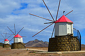 Old wind mills on Portela hill. Porto Santo Island. Madeira. Portugal.