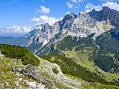View from Mt. Handschuhspitzen towards Mieming mountain range near Ehrwald in Tyrol. Europe, Central Europe, Austria, Tyrol