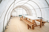 The interior of the dining tent in 2020, before refurbishment. Little Dome C, Antarctic Plateau, Antarctica