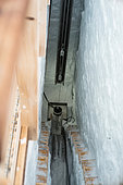 View of the start of the borehole. It is located at the bottom of a pit a few meters deep, into which it is possible to walk down thanks to the wooden steps. Little Dome C, Antarctic Plateau, Antarctica
