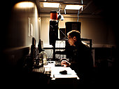 A scientist analyzes data in his laboratory. Concordia Antarctic Research Station, Dome C plateau, East Antarctica.