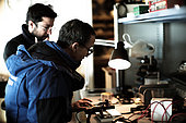 Karim Agabi (right), an astronomy researcher at the CNRS, will be training winter student Domenico Mura in the use and maintenance of the ASTEP telescope over the next 9 winter months. The telescope's mission is to discover new exoplanets. Concordia Antarctic Research Station, Dome C Plateau, East Antarctica.