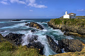 Sea hermitage in Galicia (Spain). Virxe do Porto - Hermitage on a rocky headland only accessible at low tide - Valdonino region north of La Coruña - Galicia - Spain