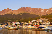 Sunrise over the town. The town Ushuaia on Tierra del Fuego. South America, Argentina, November