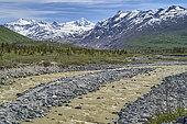 Alaska Range and Canwell Glacier River, along the Richardson Highway, Alaska, USA