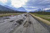 The Dalton Highway, from Fairbanks to Prudhoe Bay, the Dalton degraded by melting permafrost, Alaska, USA