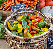 Peppers for sale at the market, peppers at the Jacobins market, Le Mans, Sarthe, France