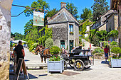 Saint-Céneri-le-Gérei in the Alpes Mancelles, one of the most beautiful villages in France, horse and carriage rides for tourists, Orne, Normandy, France