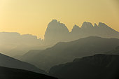 Langkofel ( Sassolungo ) Massif in the Dolomites at dawn,Val Gardena, Italy