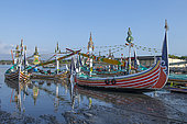 Port of Pengambengan Negara Bali. Small village south of Negara. Fishermen's boats (Pinini or Perahu Madura). Island of Bali. Indonesia.