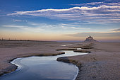 Mont St Michel bay, meanders in winter, Normandy, France