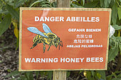 Warning sign near beehives 'Danger abeilles' (Danger bees)
