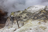 Sulfur hill at Jigokudani, Noboribetsu, Hokkaido Island, Japan. The Jigokudani geothermal zone, known as the Valley of Hell, is still a very active and potentially dangerous site.