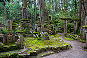 Okunoin Necropolis, Japan's largest cemetery, Mount Koya, Osaka, Japan. The Koyasan Okunoin is the largest and most prestigious necropolis in the Japanese archipelago, with 200,000 tombs from all eras.