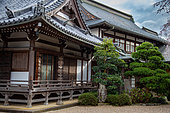Temple on Mont Yoshino, Nara Prefecture, Honshu Island, Japan. The path winds through Mount Yoshino, dotted with temples and Shinto shrines, as well as teahouses and boutiques.