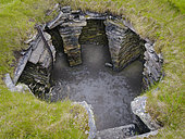 Jarlshof, an archaological site with buildings from the neolithic to the middle ages. Wheelhouses from the iron age. Europe, Northern Europe, Great Britain, Scotland