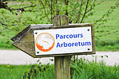 Arboretum trail sign, Arche de la Nature, Le Mans Métropole, Sarthe, France