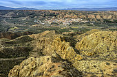 Badlands in the Granada Geopark, Spain. Beas de Guadix region. Alluvial deposits of late Miocene conglomerates and clays, eroded into spectacular badlands. Andalusia