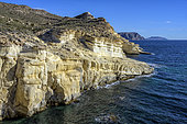 Calcarenite cliffs in the Cabo de Gata Geopark, Andalusia. Bioclastic deposits of around 6 Ma - Rodalquilar sector, Cabo de Gata Geopark, southern Spain